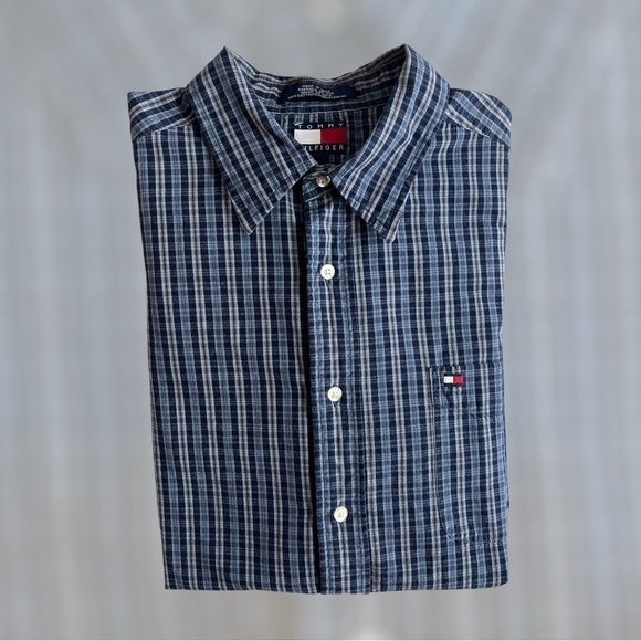 Vintage Tommy Hilfiger mens long sleeve blue button up shirt size XL - Picture 1 of 7